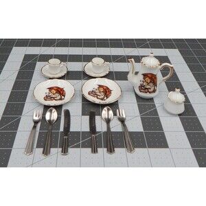 M J Hummel Umbrella Girl Mini Tea Set Reutter Germany Porcelain Incomplete